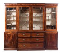 A George III Style Mahogany Breakfront Bookcase, Height 82 x width 96 x depth 16 inches.