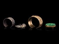 Four Chinese Hardstone and Silver Articles