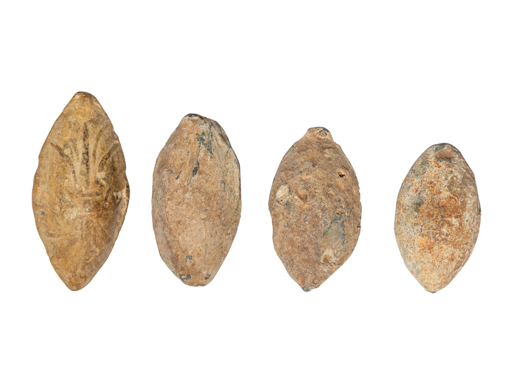 Four Roman Lead Slingshot Bullets