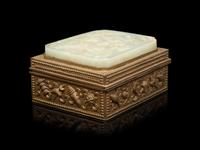 A Celadon Jade Inset Brass Box