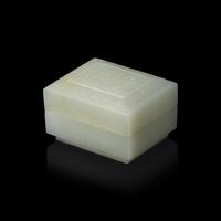 A Chinese Carved White Jade Box and Cover 白玉仿古紋方形蓋盒