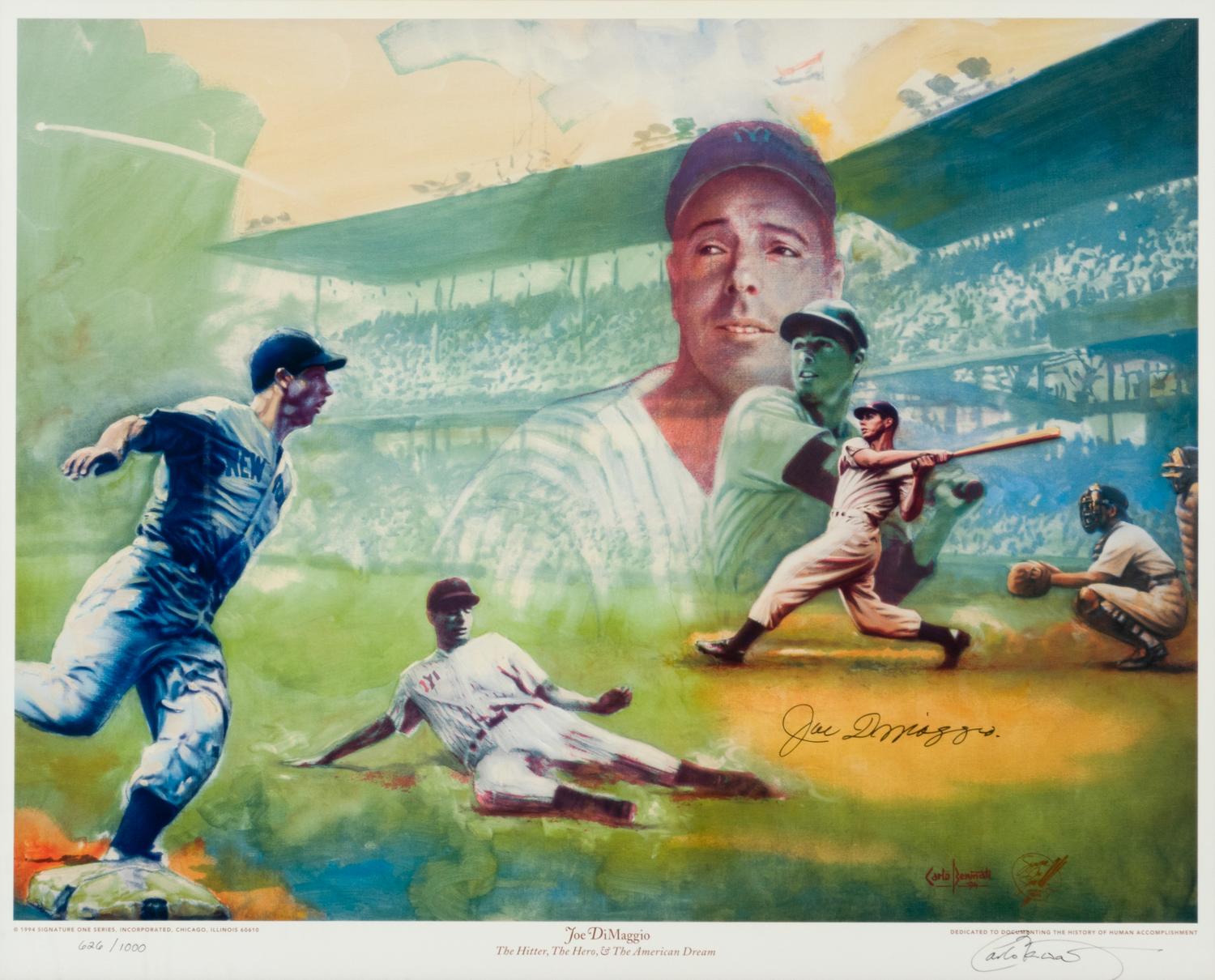 A Carlo Beninati Joe DiMaggio Signed Autograph Limited Edition Print Formerly Displayed at Mike Ditka’s Restaurant