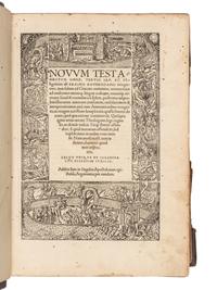 [BIBLE, in Greek and Latin]. ERASMUS, Desiderius. Novum testamentum omne, tertio iam ac diligentius ab Erasmo Roterodamo recognitum . -- Des Erasmi Roterodami in Novum Testamentum ab codem tertio recognitum, Annotationes... Basel: Froben, 1522