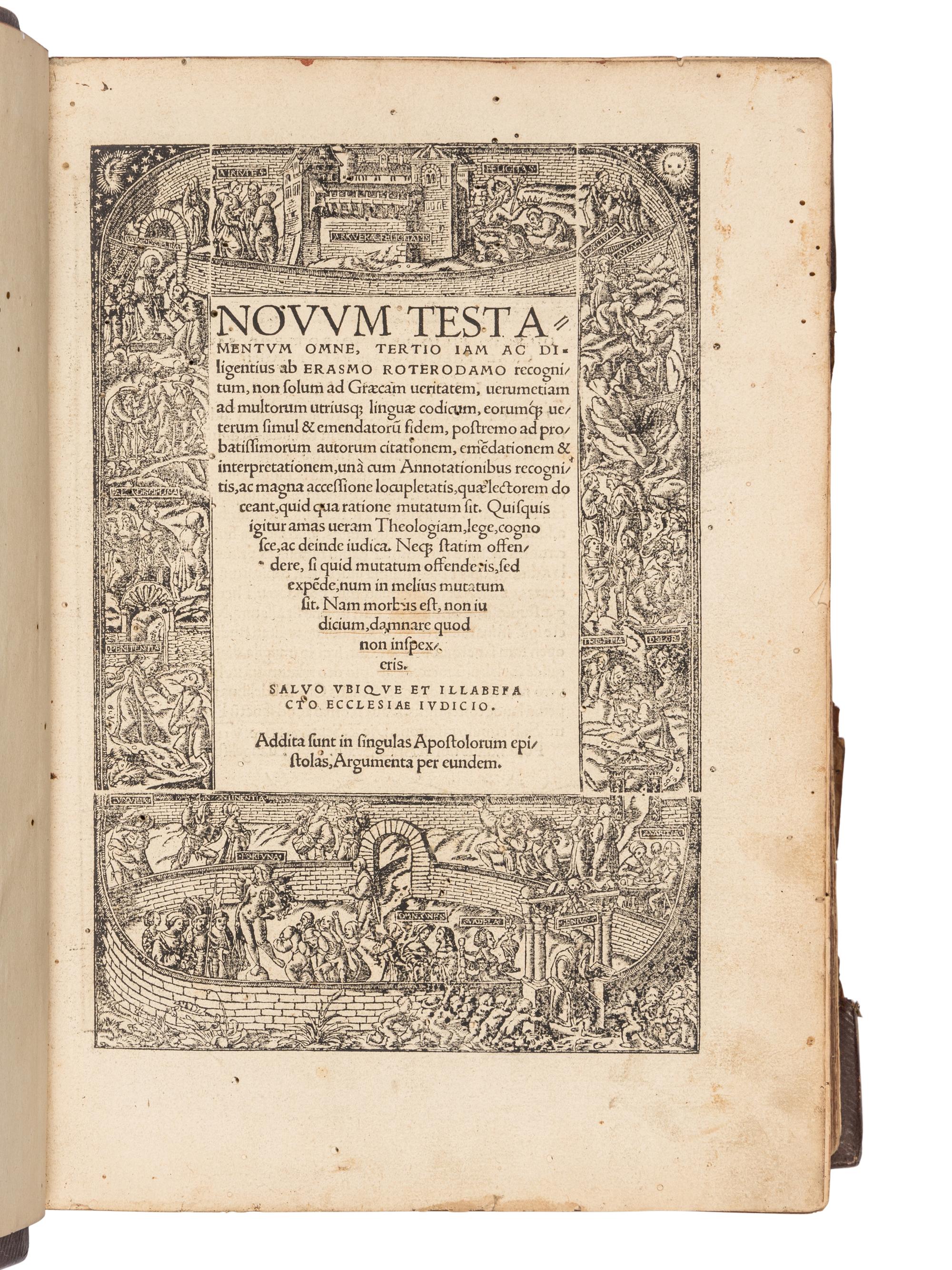 [BIBLE, in Greek and Latin]. ERASMUS, Desiderius. Novum testamentum omne, tertio iam ac diligentius ab Erasmo Roterodamo recognitum . -- Des Erasmi Roterodami in Novum Testamentum ab codem tertio recognitum, Annotationes... Basel: Froben, 1522