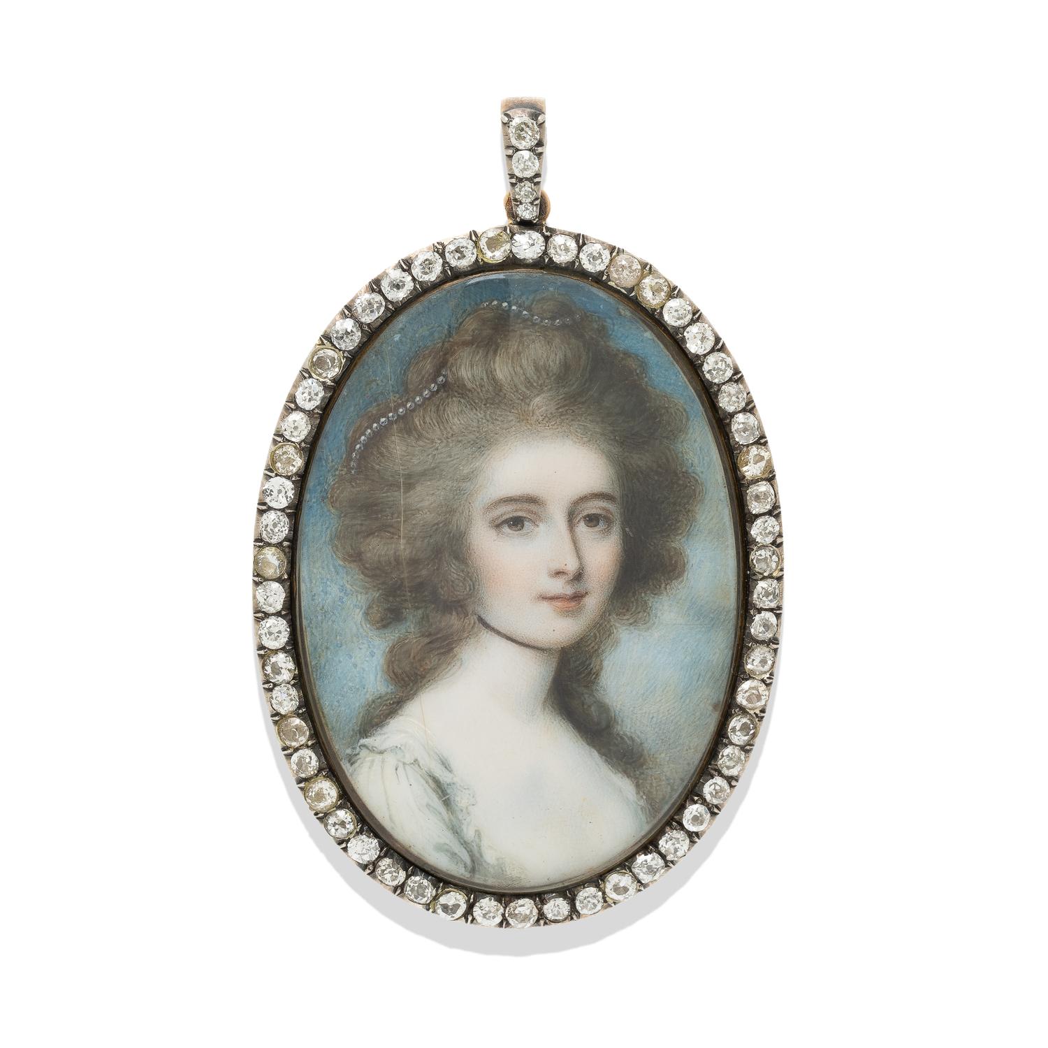 ANTIQUE, PORTRAIT PENDANT WITH DIAMONDS AND ROSE GOLD