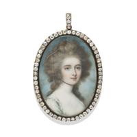 ANTIQUE, PORTRAIT PENDANT WITH DIAMONDS AND ROSE GOLD