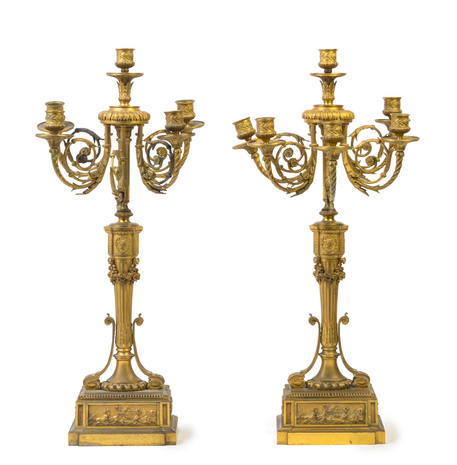 A Pair of Louis Philippe Gilt Bronze Six-Light Candelabra Height 26 inches. — MID-19TH CENTURY
