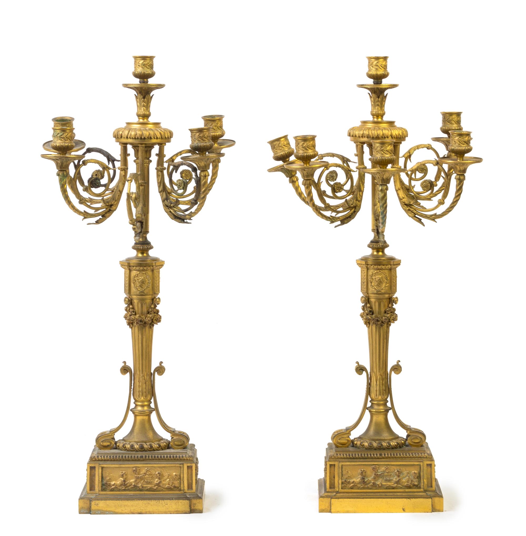 A Pair of Louis Philippe Gilt Bronze Six-Light Candelabra Height 26 inches. — MID-19TH CENTURY