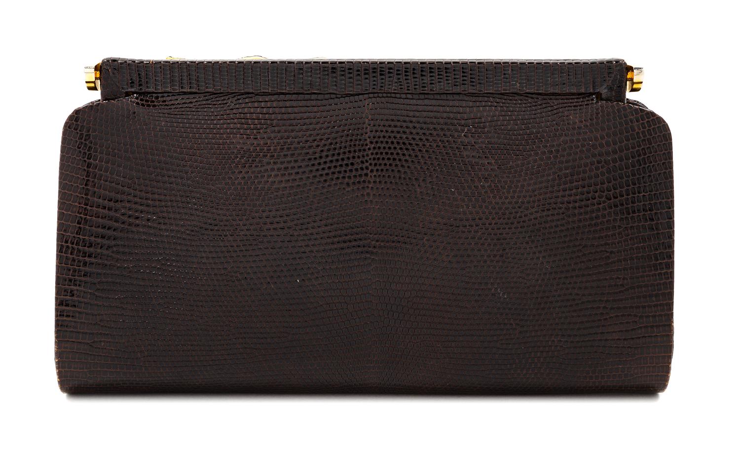 A Gucci Brown Snakeskin Clutch, 4.75" H x 8.25" W x 1.25" D.