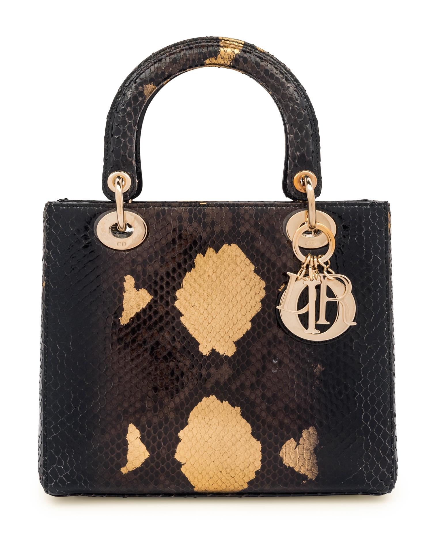 Christian Dior Gold and Black Python Small Lady Dior Bag, 2012