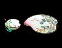 Two Canton Enamel on Copper Peach-Form Plates
