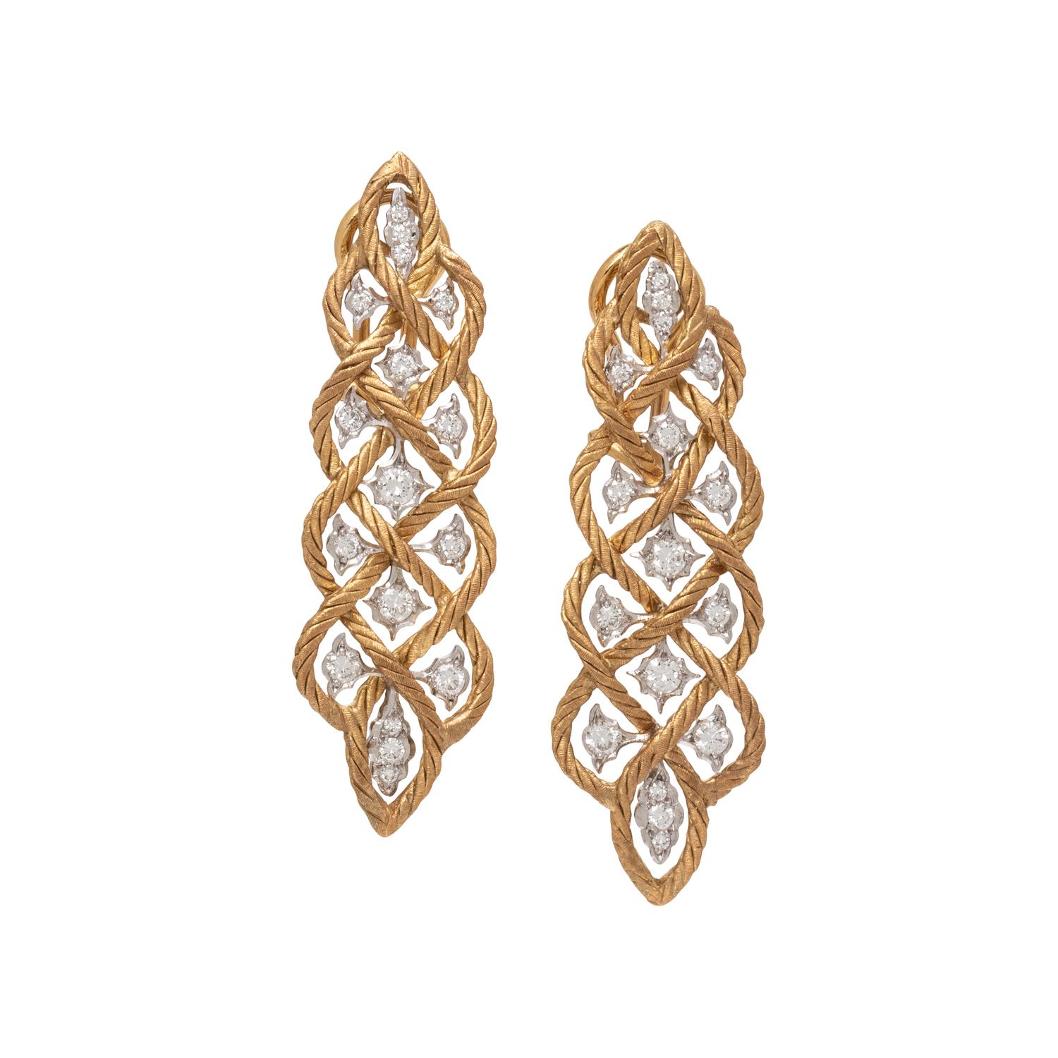 BUCCELLATI, BICOLOR GOLD AND DIAMOND EARRINGS
