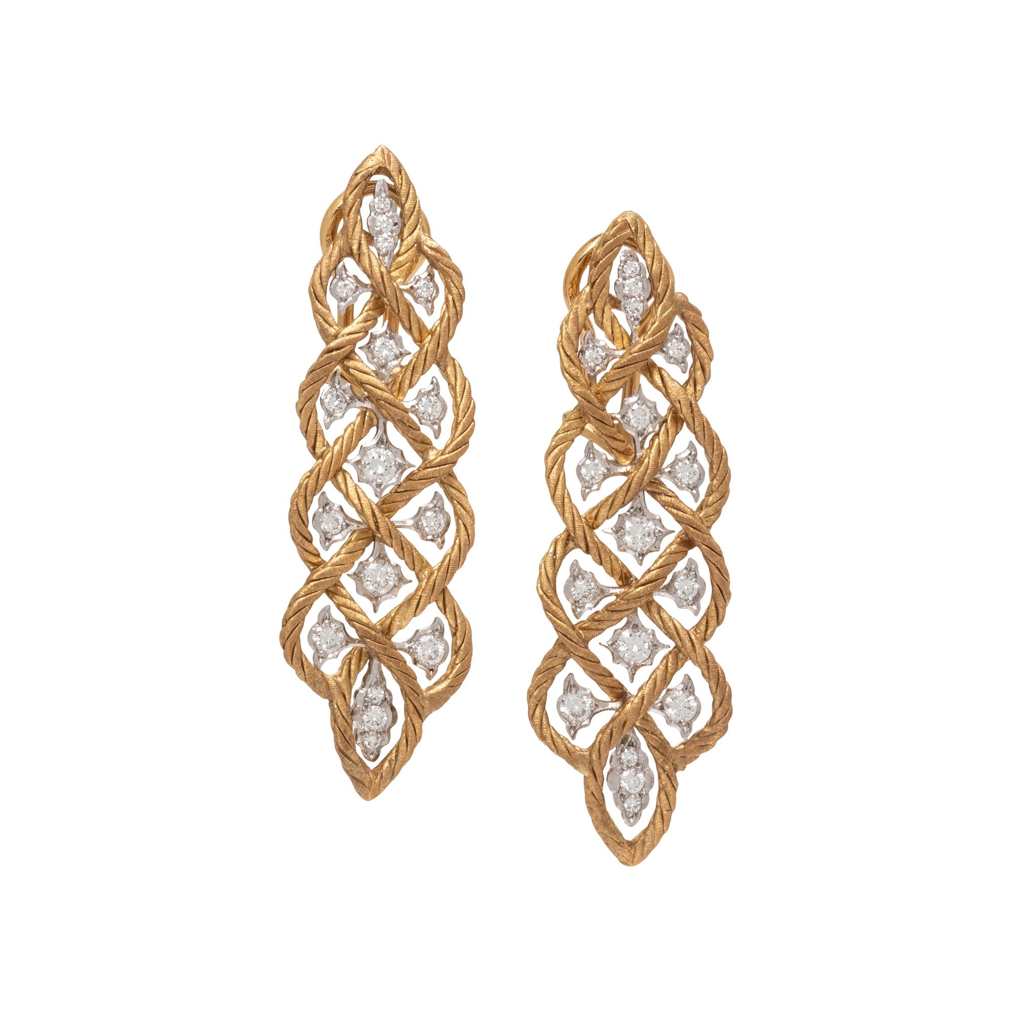 BUCCELLATI, BICOLOR GOLD AND DIAMOND EARRINGS