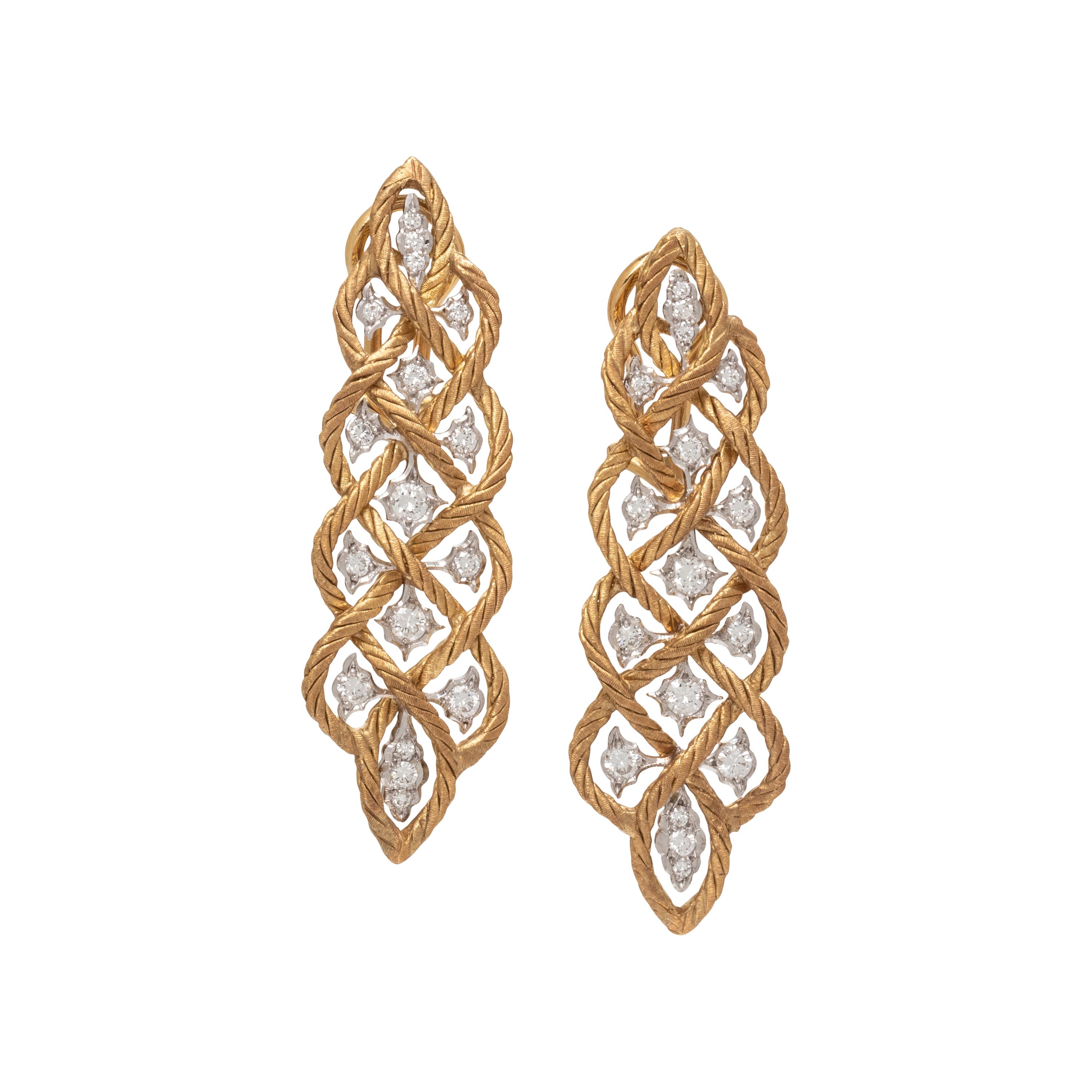 BUCCELLATI, BICOLOR GOLD AND DIAMOND EARRINGS