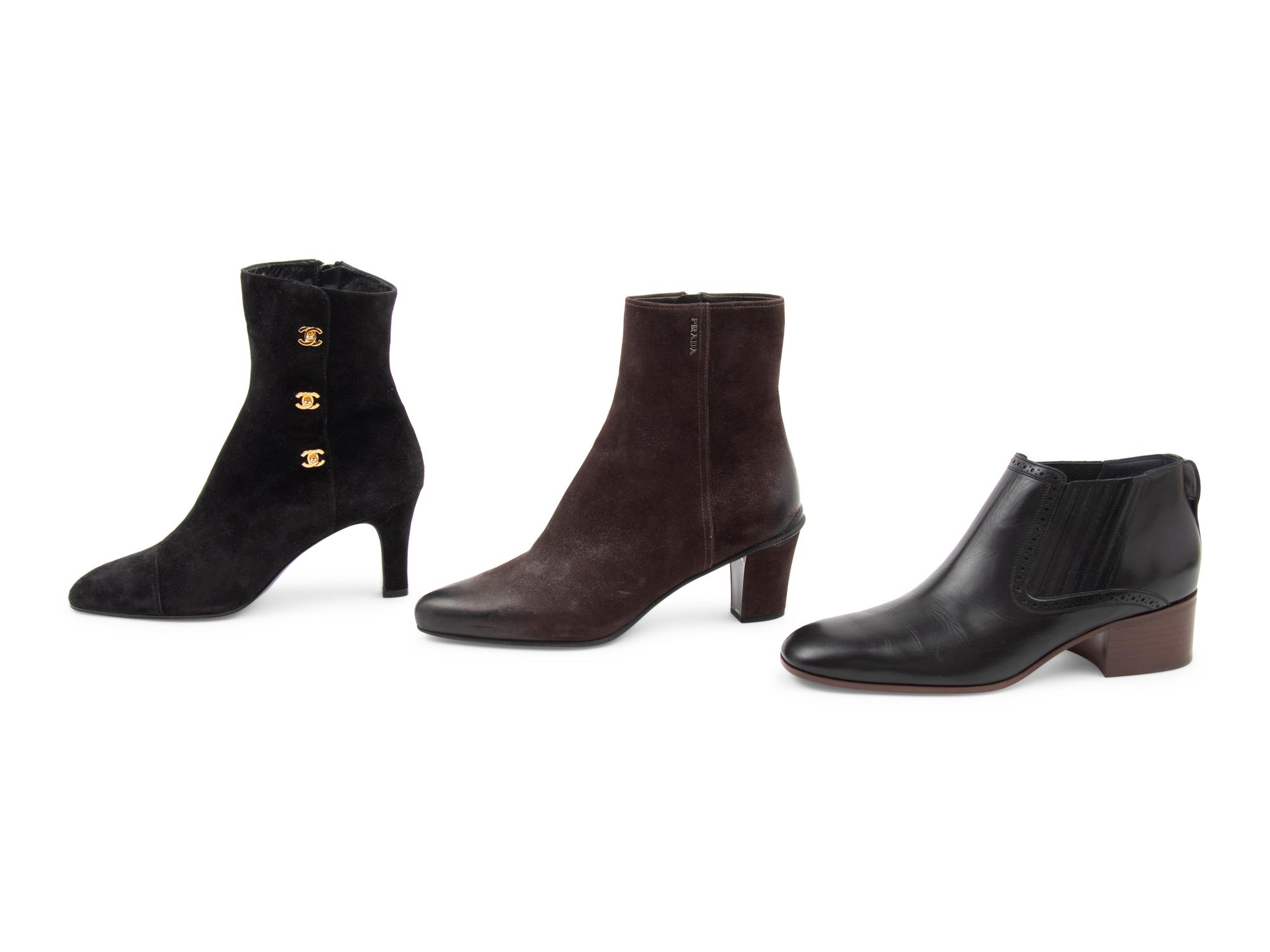 Three Pairs of Designer Boots: One Chanel, One Prada, One Celine