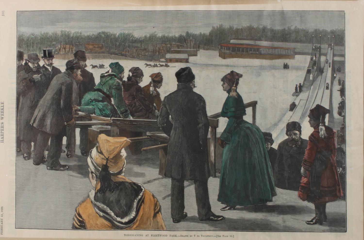 Six Hand Colored Winter Sports Prints Height 15 x width 10 inches (largest) — LATE 19th CENTURY