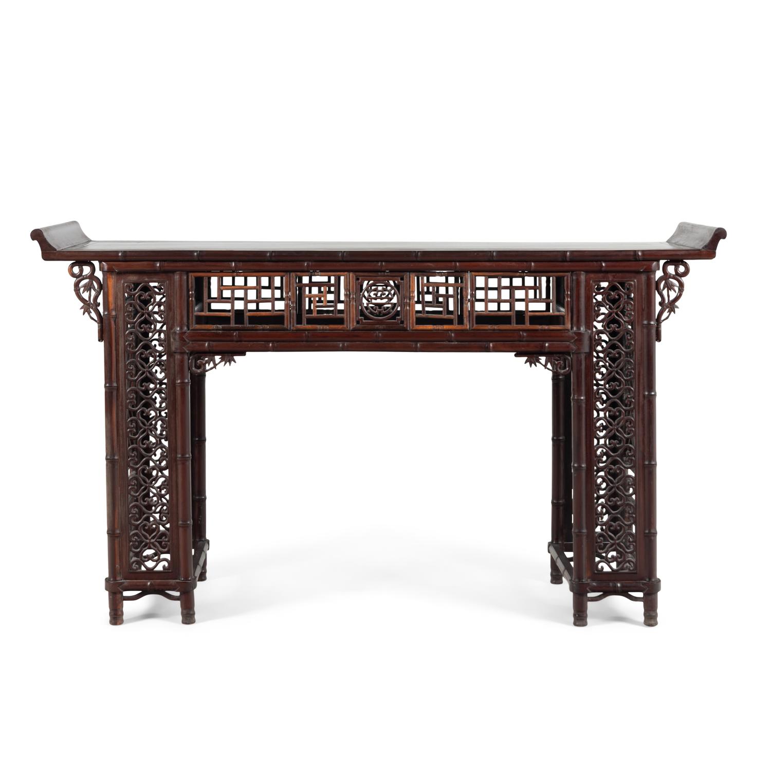 A Chinese Hardwood Faux Bamboo Altar Table, Qiaotou'an, 20th Century 近代 硬木仿竹翹頭案