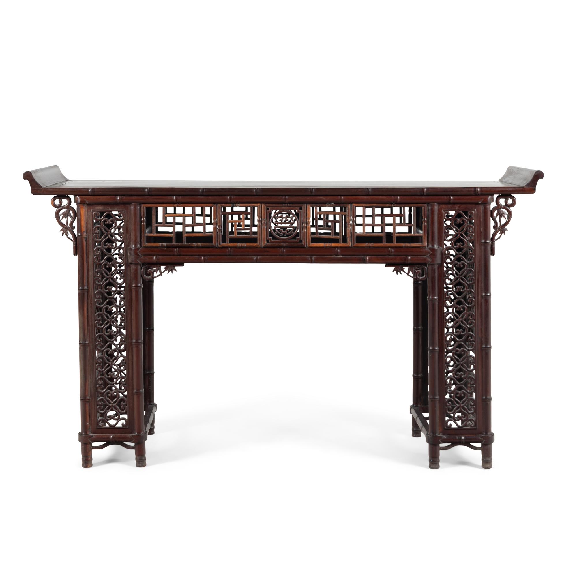 A Chinese Hardwood Faux Bamboo Altar Table, Qiaotou'an, 20th Century 近代 硬木仿竹翹頭案