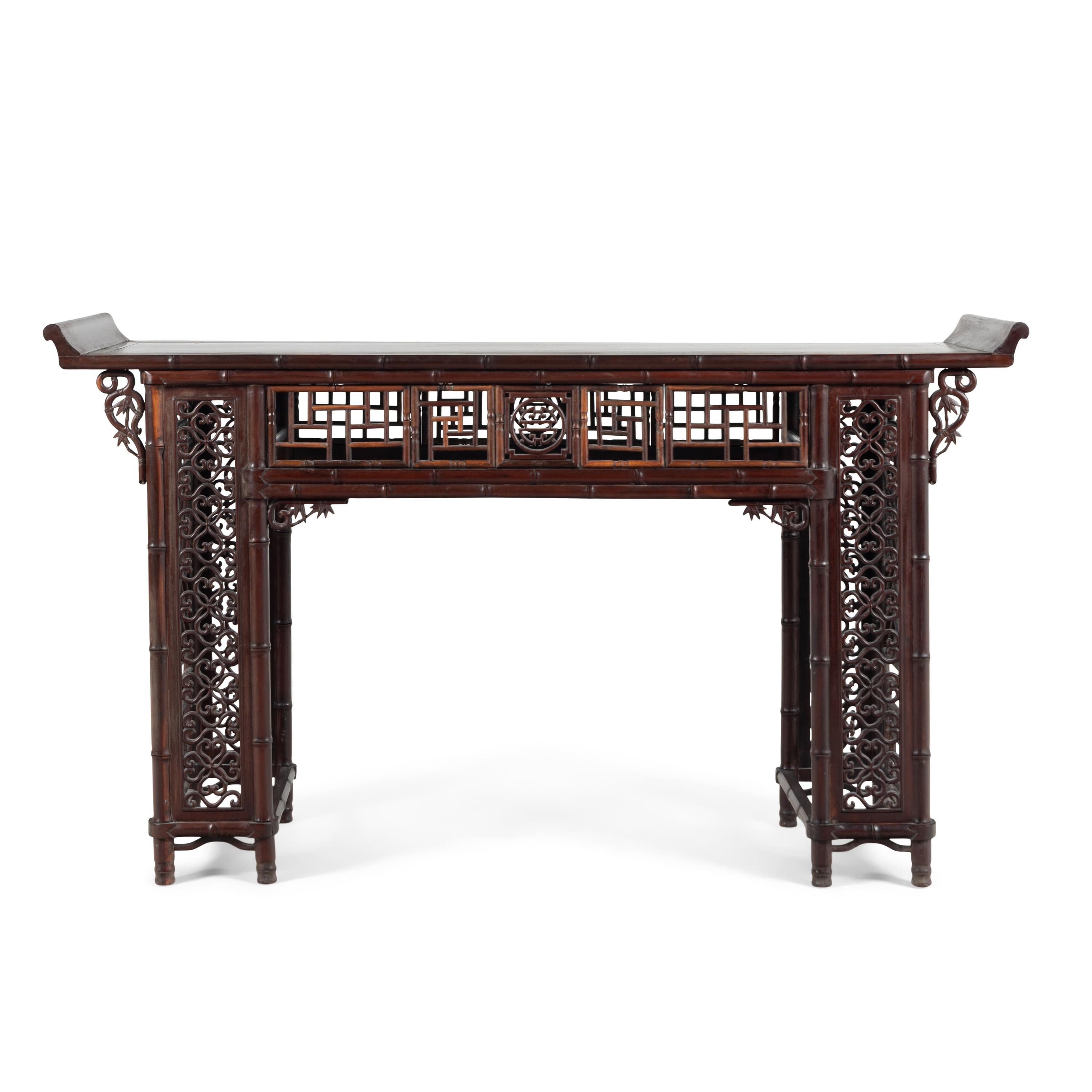 A Chinese Hardwood Faux Bamboo Altar Table, Qiaotou'an, 20th Century 近代 硬木仿竹翹頭案