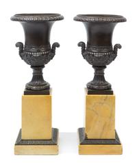 A Pair of Neoclassical Patinated Bronze Urns Height 14 7/8 inches. — 19TH CENTURY