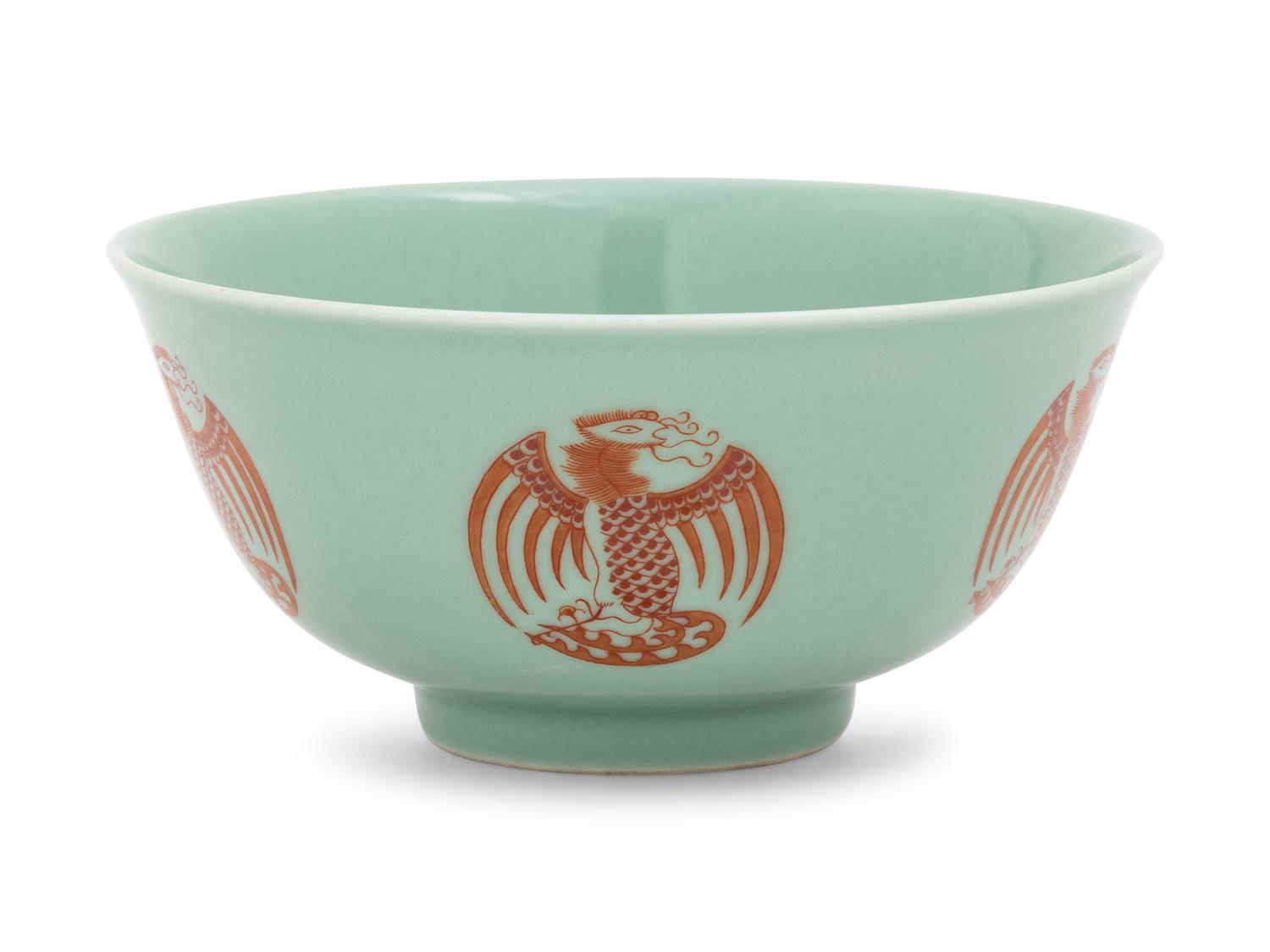 A Chinese Celadon Ground and Iron-Red 'Phoenix' Porcelain Bowl