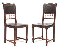 A Pair of Renaissance Revival Hall Chairs Height 37 1/2 inches. — 19TH CENTURY