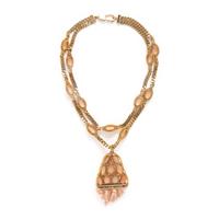 Coral, Diamond, and Yellow Gold Necklace