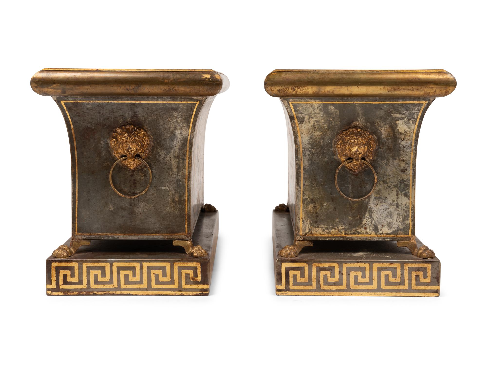 A Pair of Neoclassical Parcel Gilt Tôle Jardinières