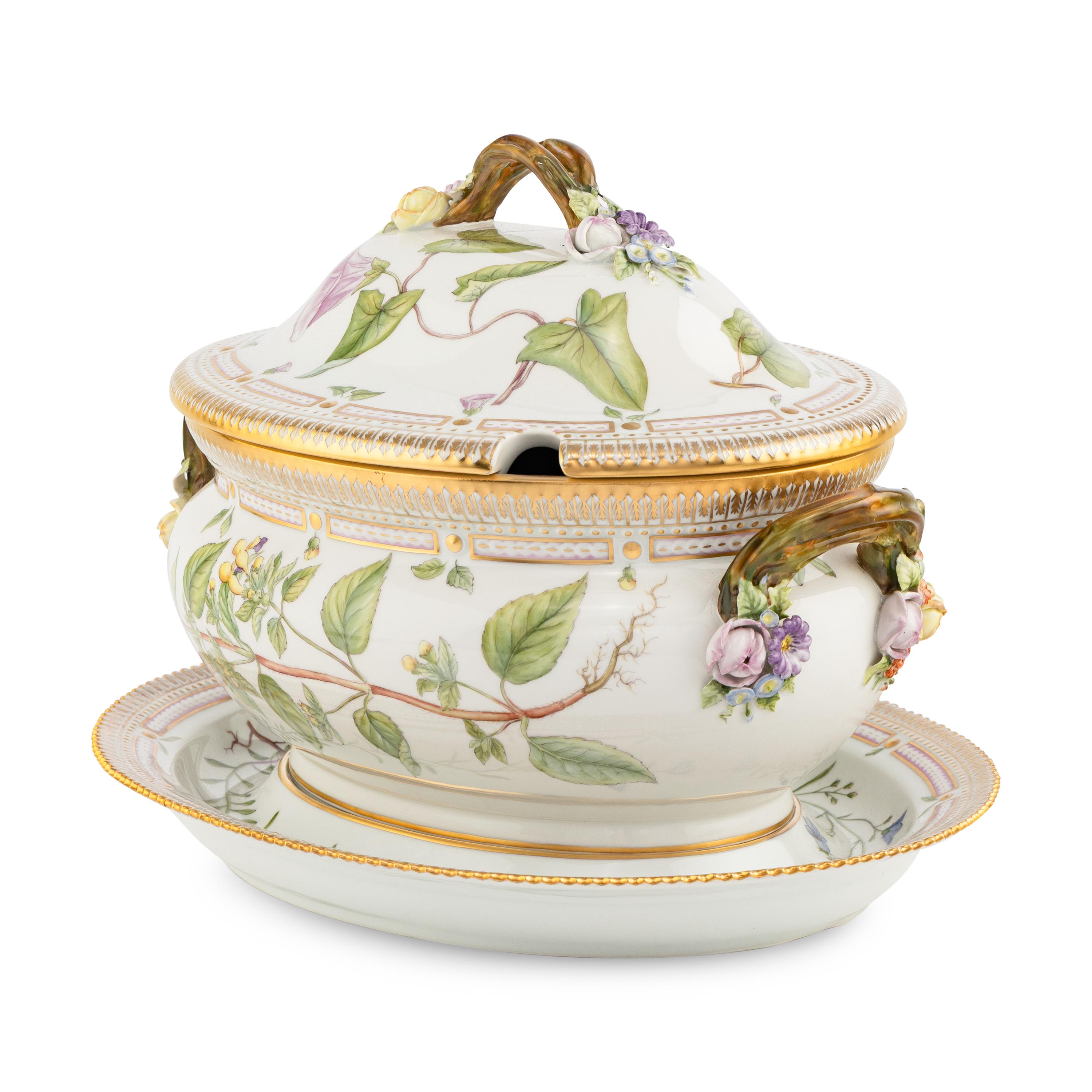 A Royal Copenhagen Flora Danica Porcelain Tureen with Cover and Stand