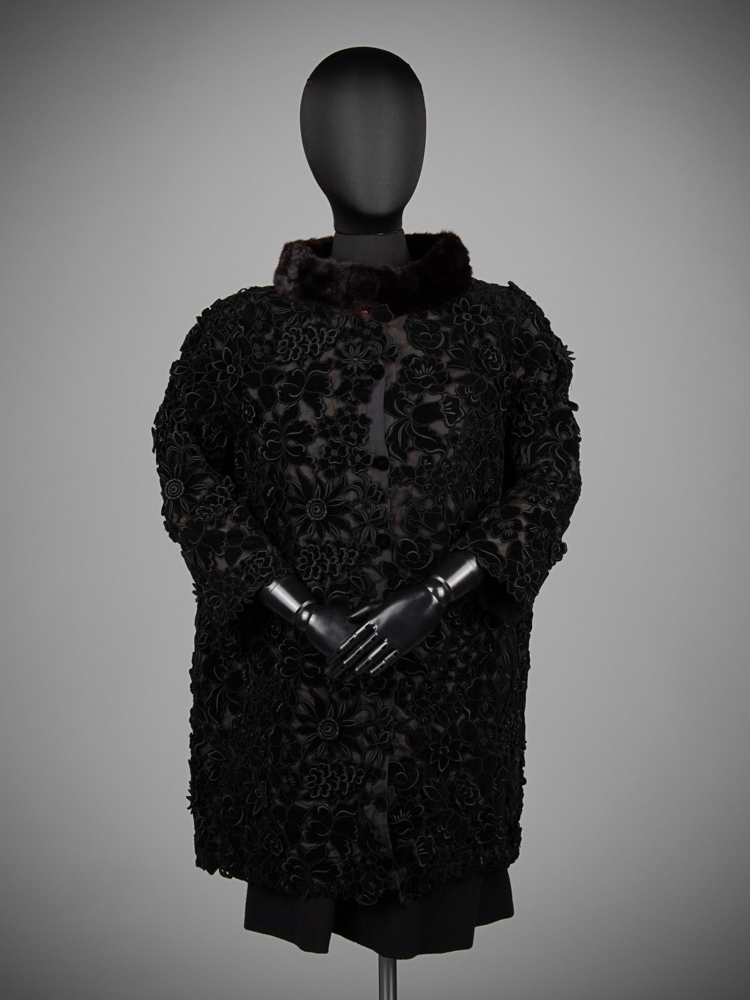 Givenchy Haute Couture Floral Appliqué Coat with Fur Collar, 1960-80s