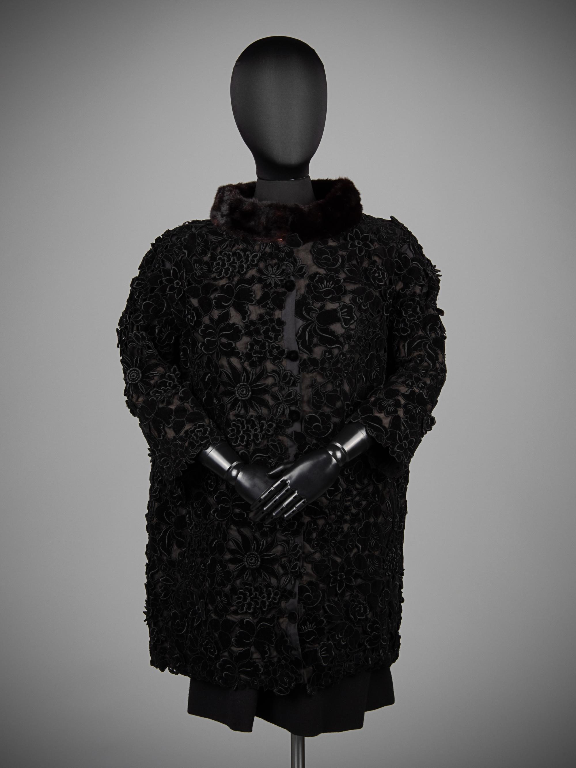 Givenchy Haute Couture Floral Appliqué Coat with Fur Collar, 1960-80s