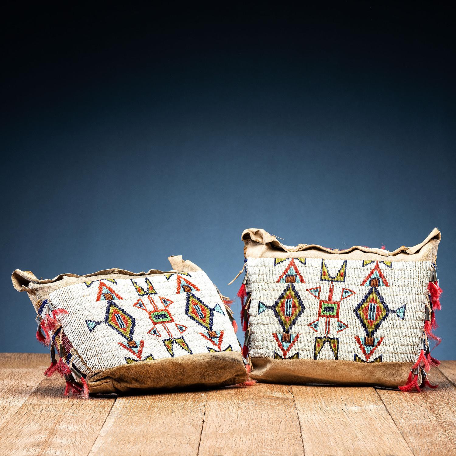 Sioux Child's Beaded Buffalo Hide Possible Bags, Matched Pair