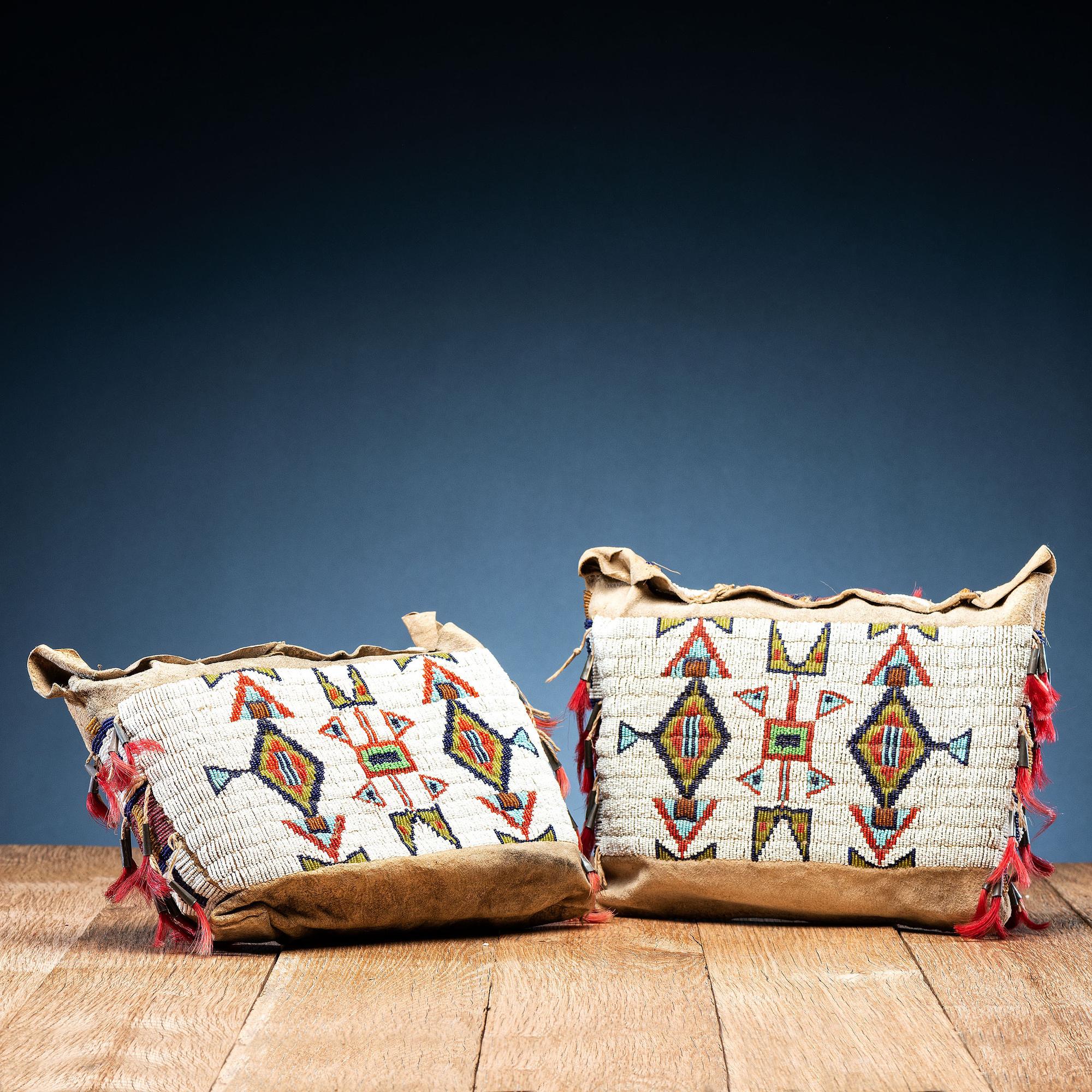 Sioux Child's Beaded Buffalo Hide Possible Bags, Matched Pair
