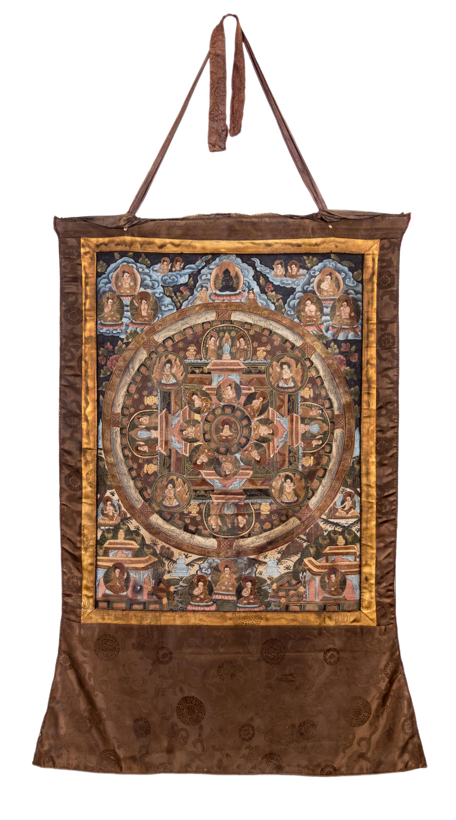 A Tibetan Thangka of a Mandala Height 20 x width 15 inches.