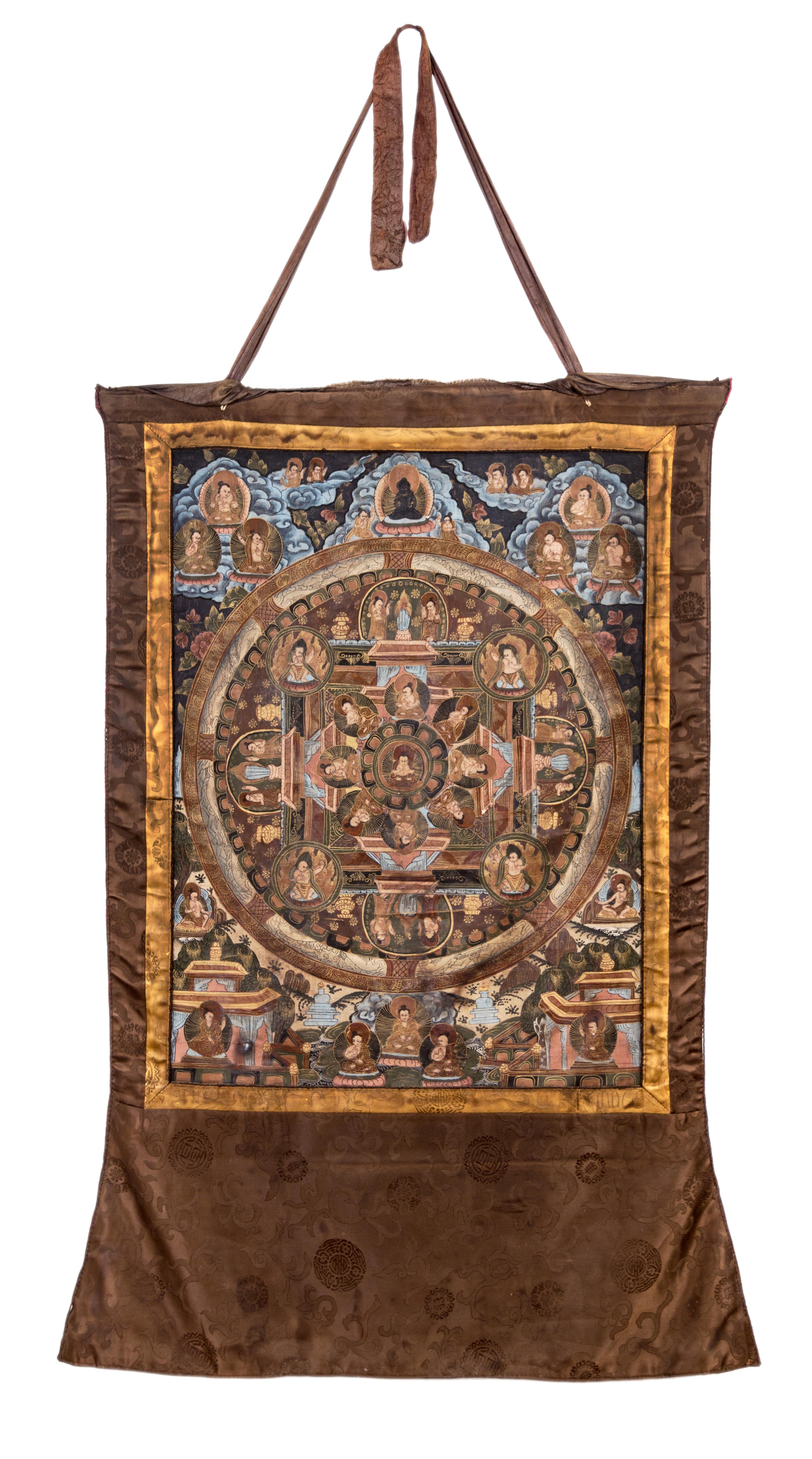 A Tibetan Thangka of a Mandala Height 20 x width 15 inches.