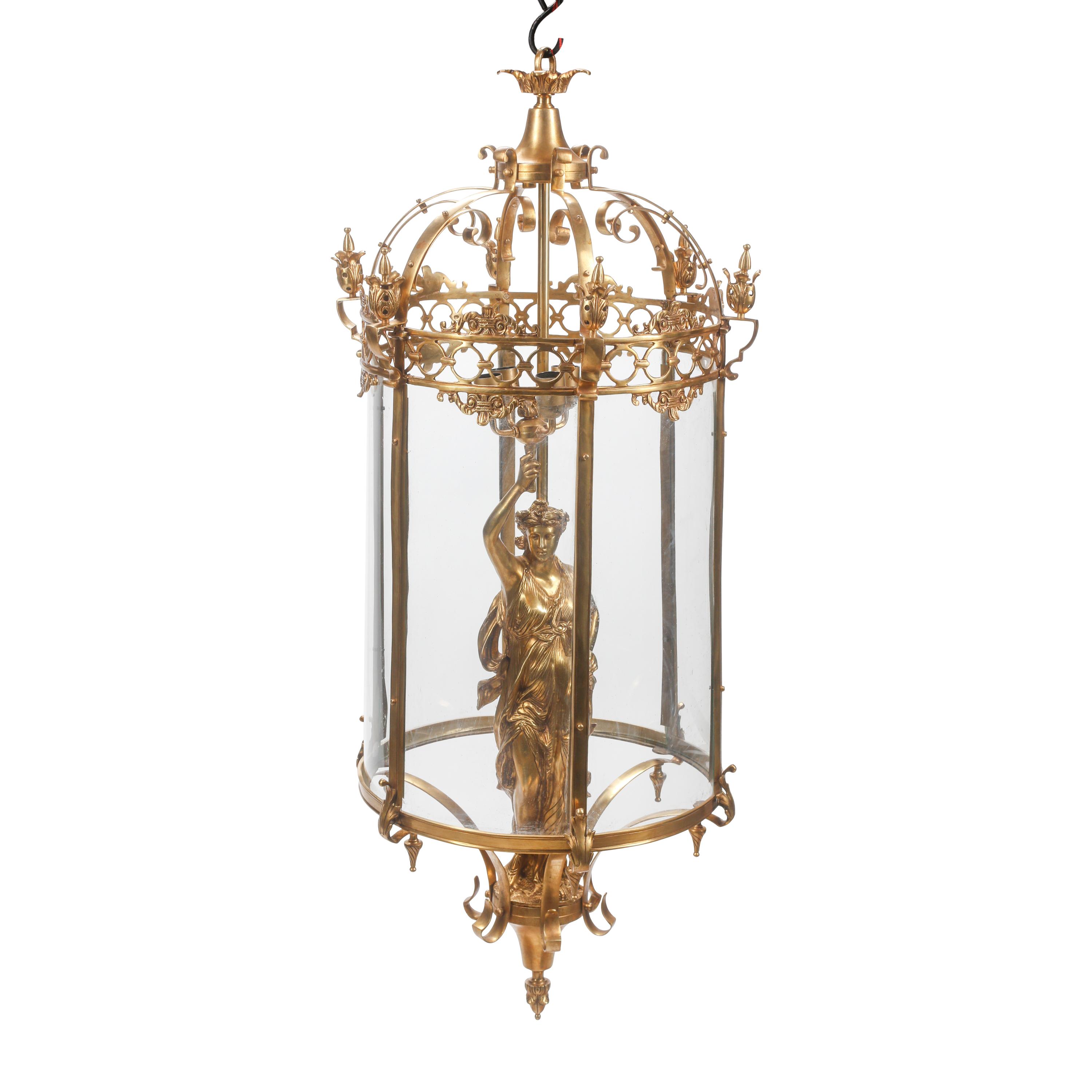 A Pair of Louis XV Style Gilt Bronze Figural Lanterns