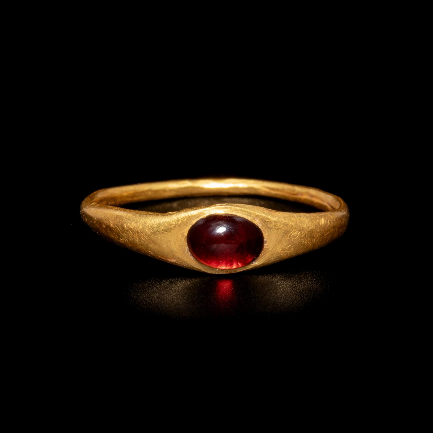 A Roman Gold and Garnet Finger Ring