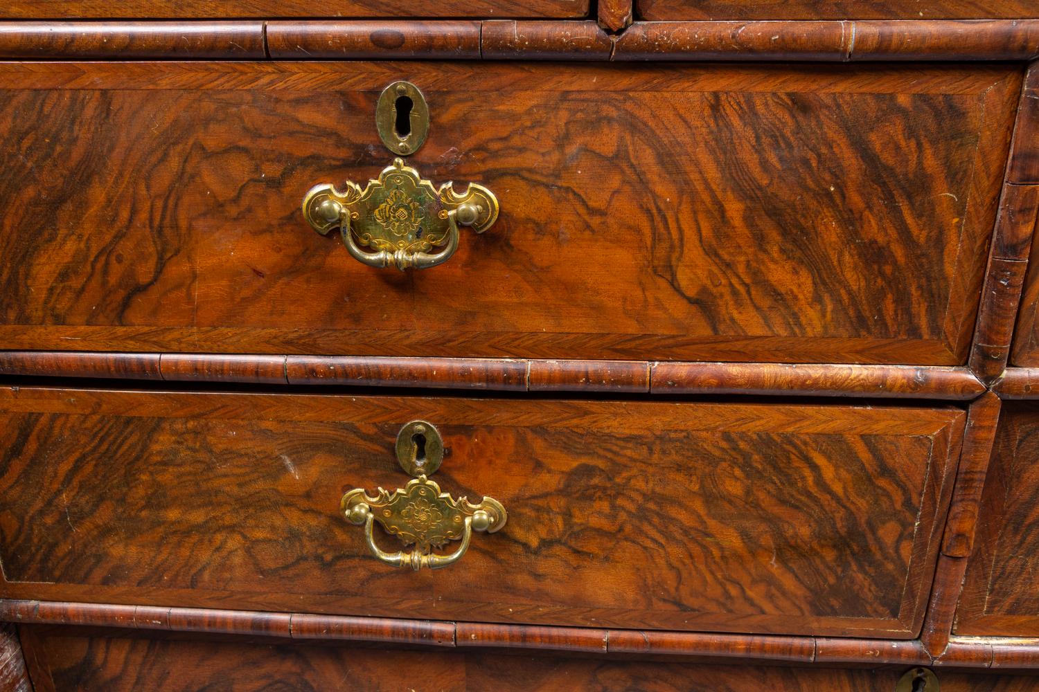 An English Burl Walnut Chest of Drawers