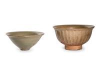 Two Celadon Glazed Porcelain Tea Bowls