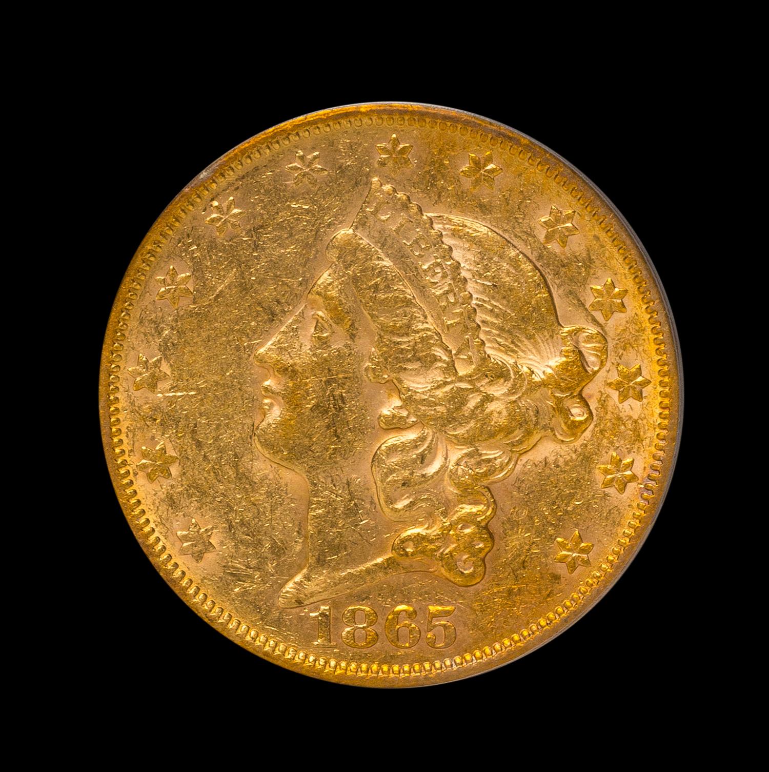 A United States 1865-S Liberty Head $20 Gold Coin