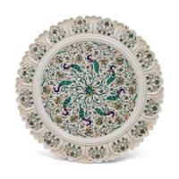 An Indian Carved Marble and Semiprecious Stone-Inlaid Plaque