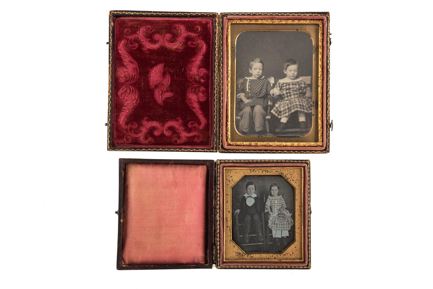 [EARLY PHOTOGRAPHY - PORTRAITURE]. A group of 5 daguerreotype portraits of pairs of children and family.