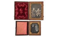 [EARLY PHOTOGRAPHY - PORTRAITURE]. A group of 5 daguerreotype portraits of pairs of children and family.