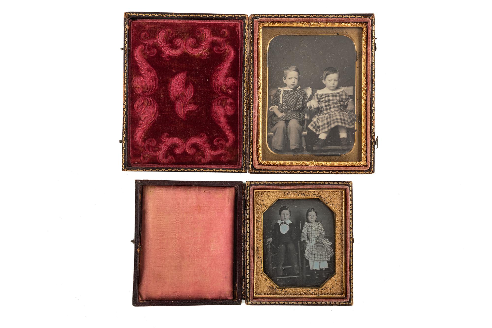 [EARLY PHOTOGRAPHY - PORTRAITURE]. A group of 5 daguerreotype portraits of pairs of children and family.