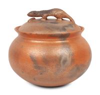 Micaceous Bean Pot, with Otter and Fish