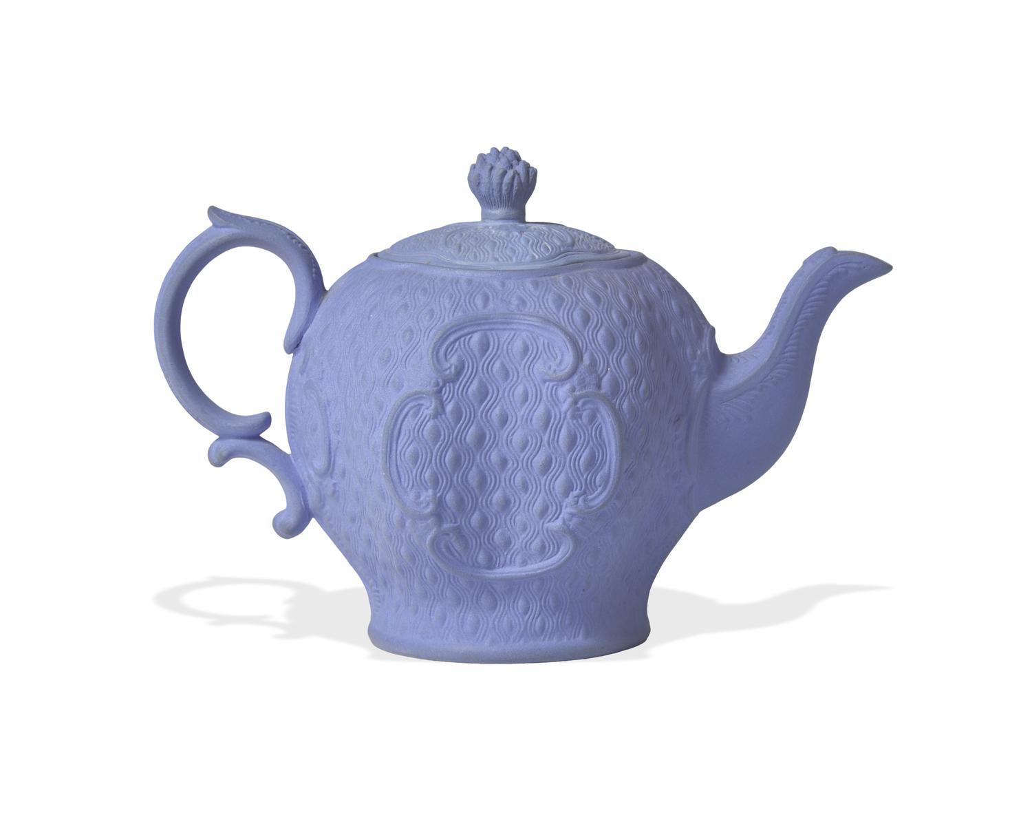 A Staffordshire Cornflower Blue Bisque Teapot Prototype, Attributed to Wedgwood