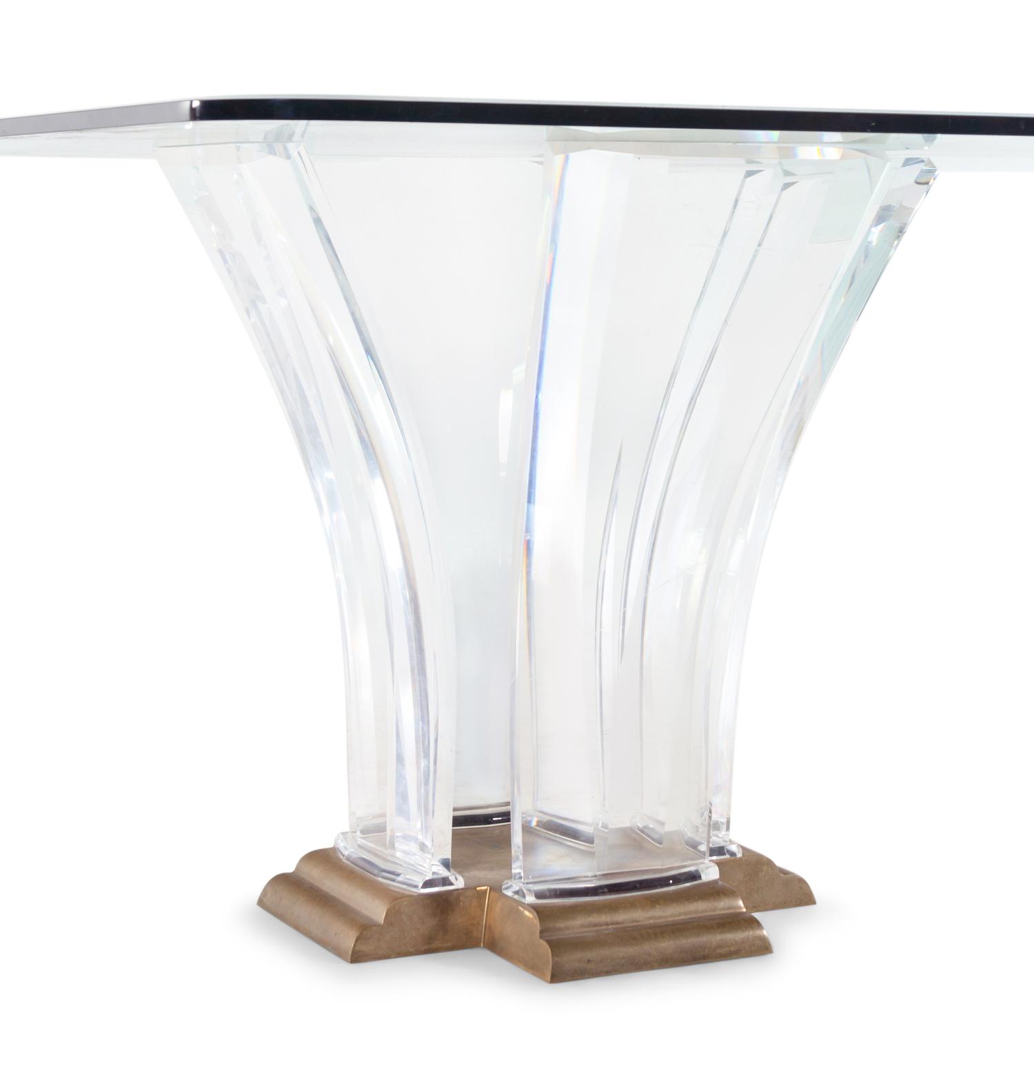A Jeffrey Bigelow Lucite, Bronze and Glass Dining Table