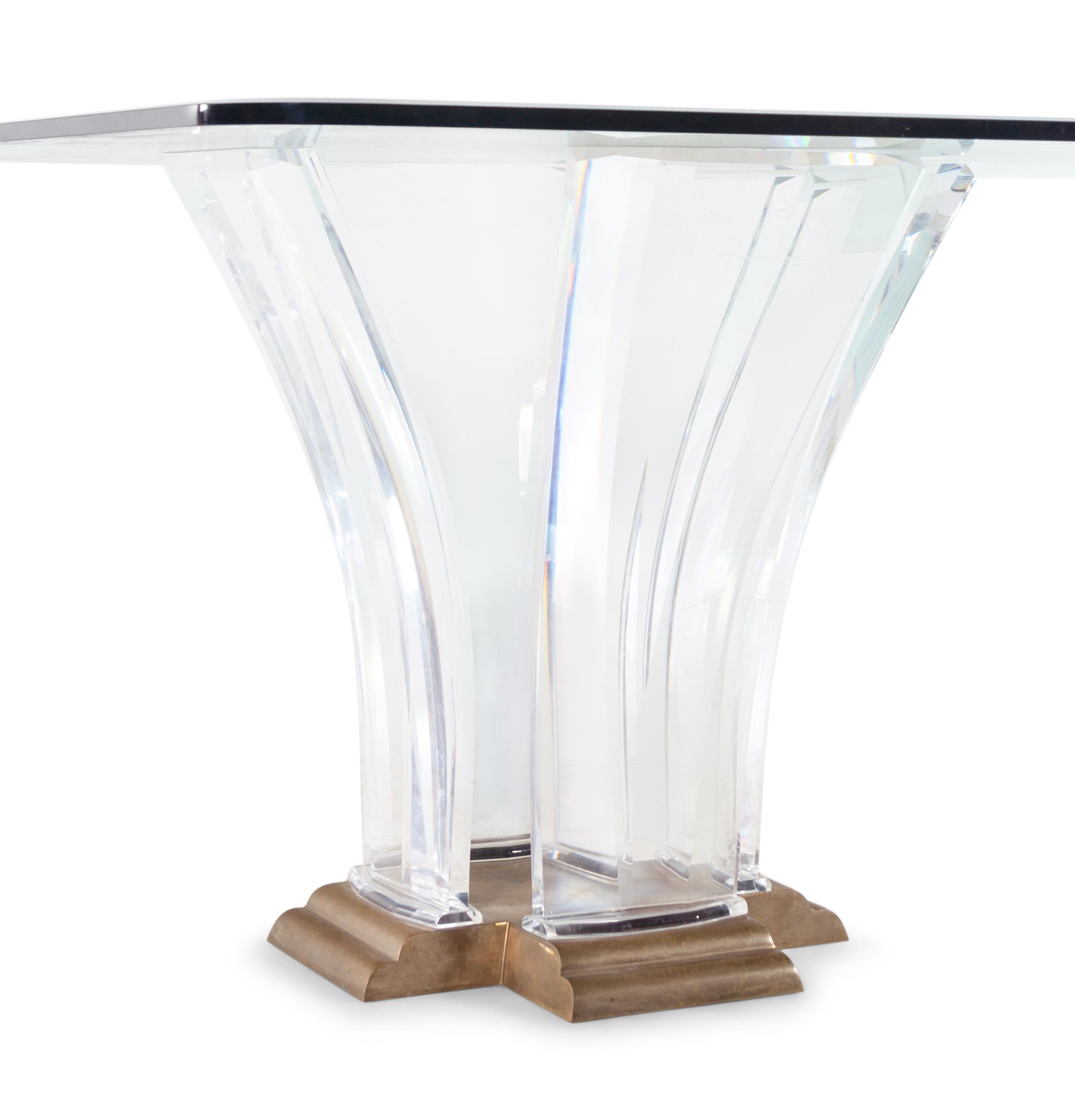 A Jeffrey Bigelow Lucite, Bronze and Glass Dining Table