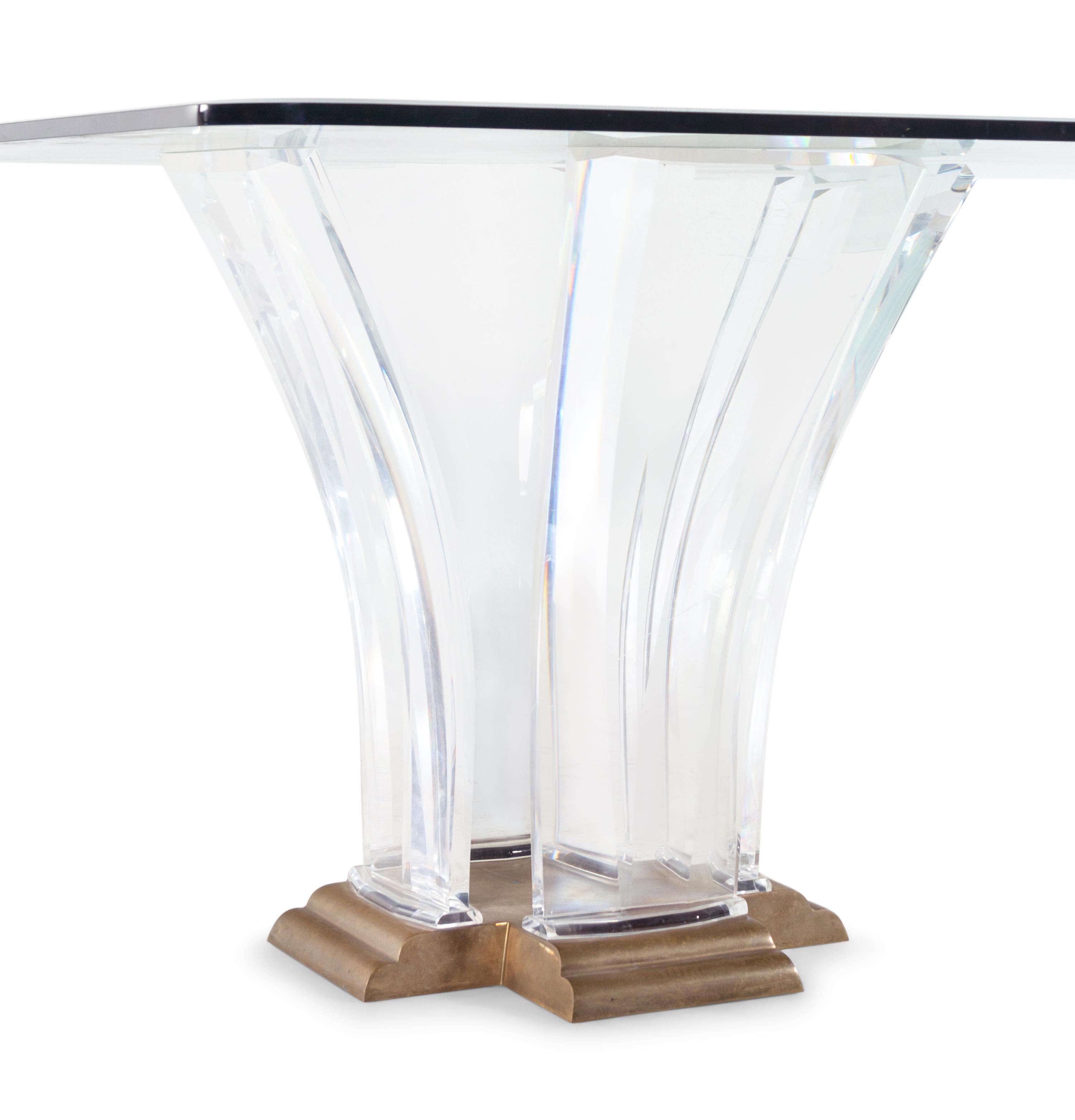 A Jeffrey Bigelow Lucite, Bronze and Glass Dining Table