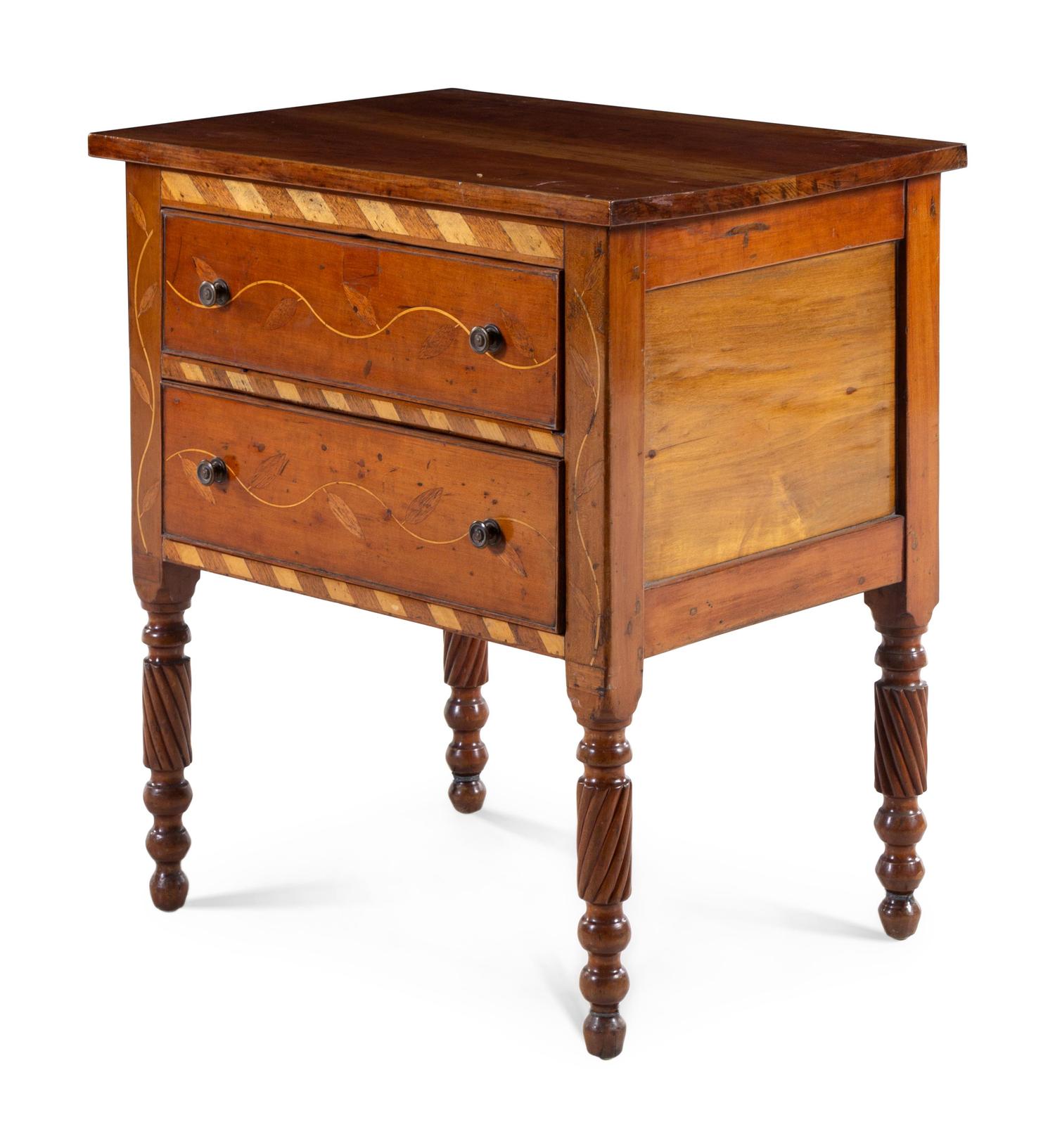 A Classical Vine Inlaid Cherrywood Two-Drawer Side Table